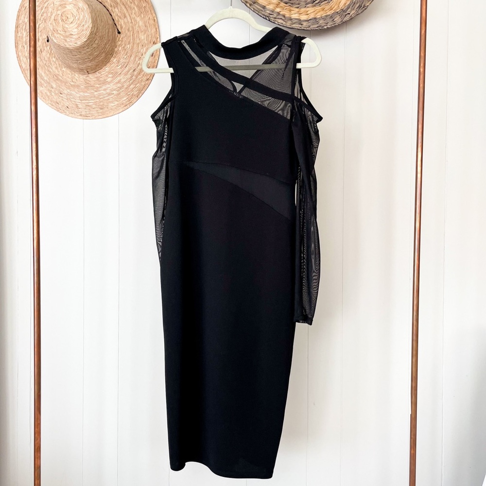 New! Black Bodycon + Mesh Dress
